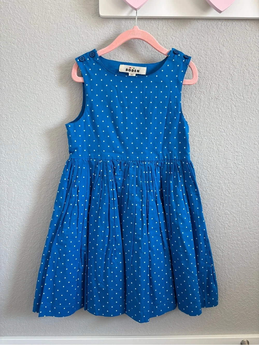 Mini Boden Kids' Dot Print Embellished Cutout Cotton Dress Size 6-7 years